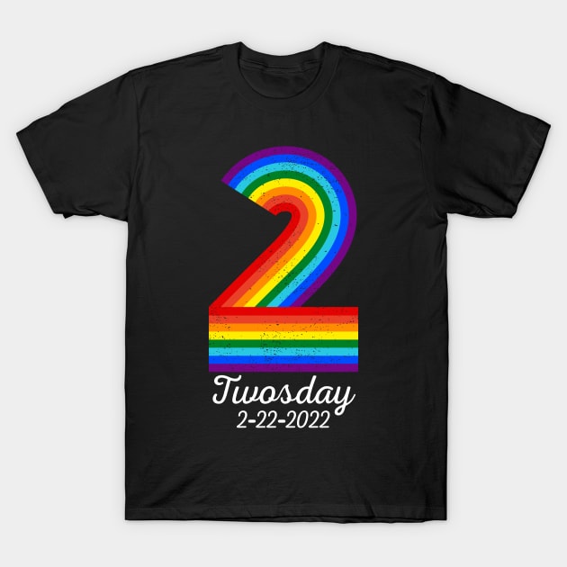 Twosday 2-22-2022 Tuesday Teacher Student Rainbow Two Funny T-Shirt by BraaiNinja